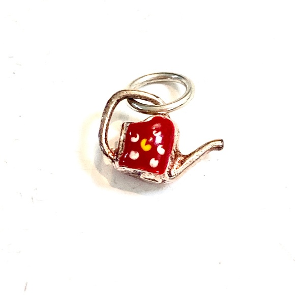 Red Garden Watering Can Sterling Silver Jewelry Charm #vintage - Picture 2 of 3